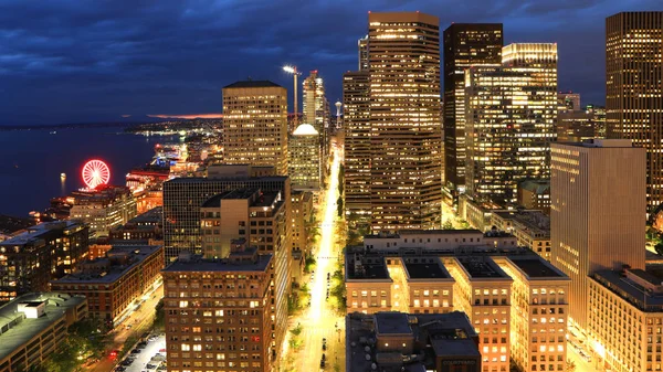 Una Vista Aerea Seattle Washington Centro Notte — Foto Stock