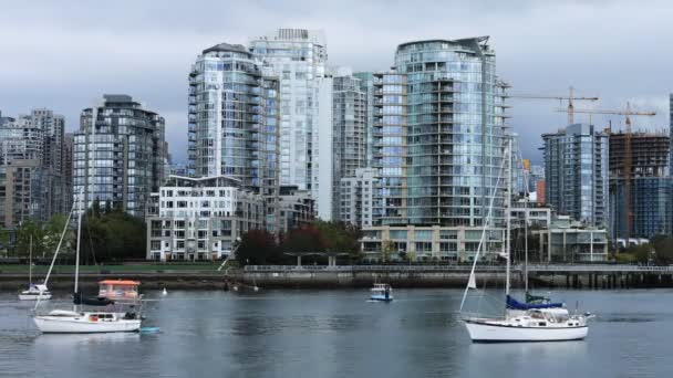 Timelapse Skyskrapor Och Båtar Vancouver British Columbia — Stockvideo