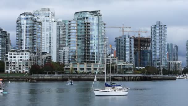Timelapse Skyskrapor Och Båtar Vancouver Kanada — Stockvideo
