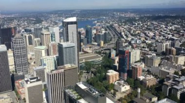 Seattle, Washington şehir merkezindeki 4k hava sahne