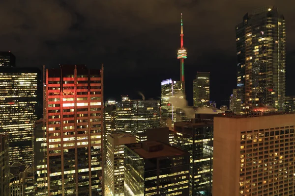 Uma Antena Colorida Núcleo Toronto Noite — Fotografia de Stock