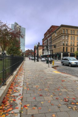 A Vertical of street scene in Worcester, Massachusetts clipart