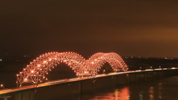Nocne Timelapse Memphis Tennessee Interstate Bridge — Wideo stockowe