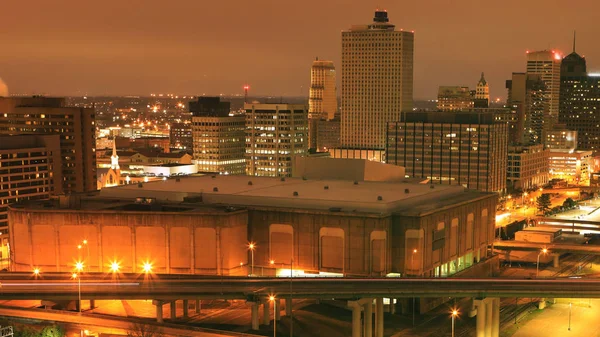 Der Memphis Tennessee Skyline Nach Einbruch Der Dunkelheit — Stockfoto