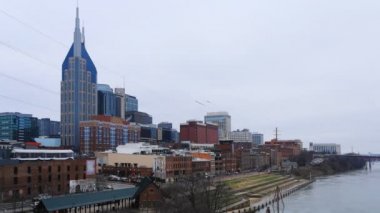 Nashville timelapse, Tennessee silueti ve nehir 4k