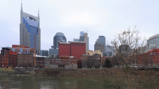 Zeitraffer Von Nashville Tennessee Innenstadt Und Fluss — Stockvideo