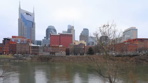 Zeitraffer Von Nashville Tenessee Stadtzentrum Und Fluss — Stockvideo