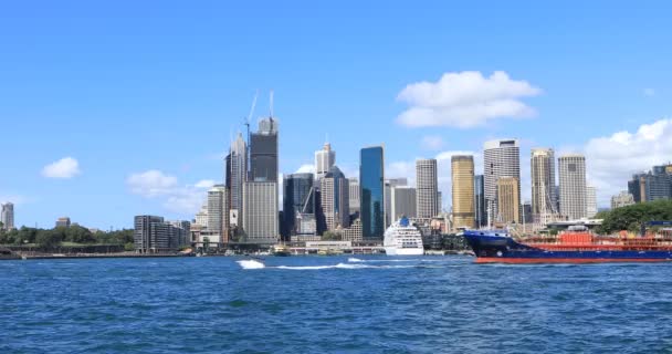 Sydney Ausztrália Skyline Előtérben Hajók — Stock videók