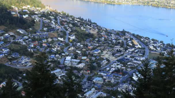 Town Queenstown New Zealand Timelapse Aerial — Stock Video