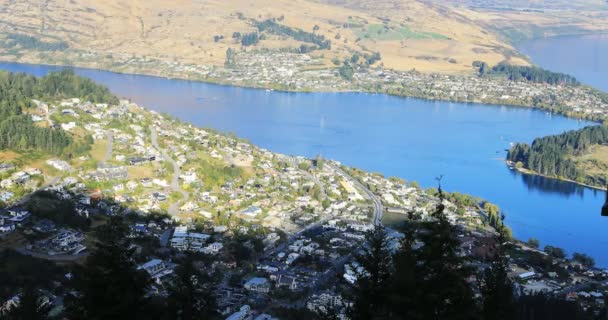 Town Queenstown New Zealand Aerial Scene — Stock Video