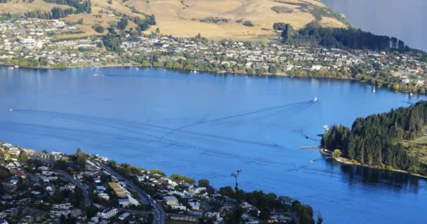 Aerial Bay Bij Queenstown Nieuw Zeeland — Stockvideo