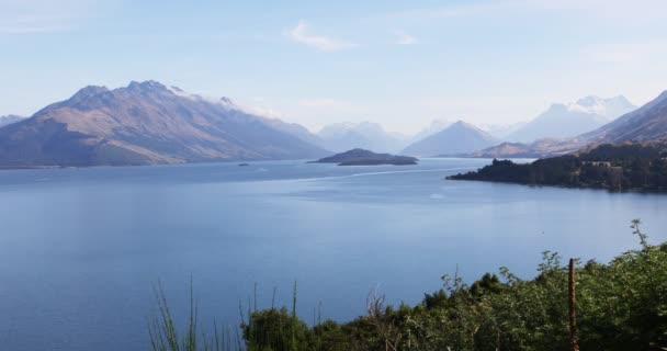 Tranquillo Vista Montagna Mare Nuova Zelanda — Video Stock