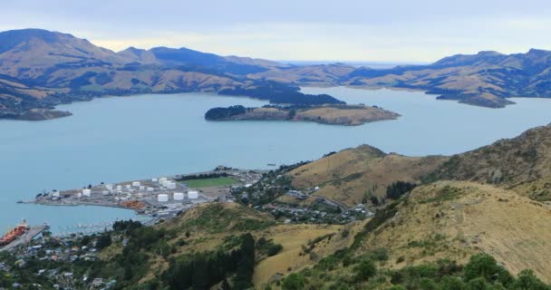 Κεραία Του Lyttelton Νέα Ζηλανδία Κοντά Κράισττσερτς — Αρχείο Βίντεο