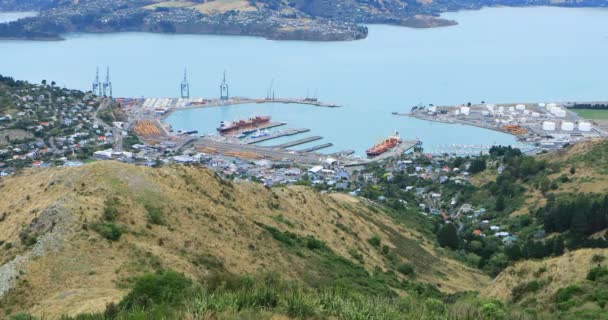 Luchtfoto Van Lyttelton Bij Christchurch Nieuw Zeeland — Stockvideo