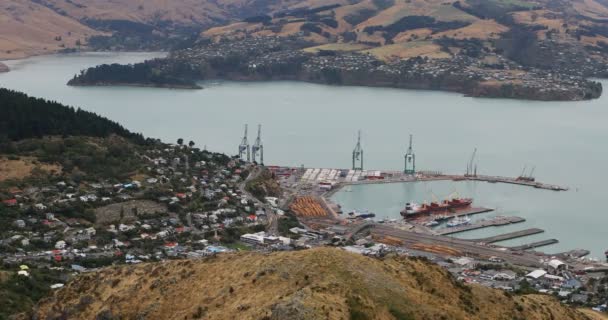 Luchtfoto Van Lyttelton Nieuw Zeeland Door Christchurch — Stockvideo