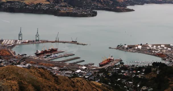 Christchurch Tarafından Lyttelton Yeni Zelanda Havadan Görünümü — Stok video