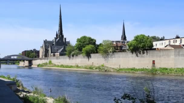Cambridge Kanada Utsikt Vid Grand River Timelapse — Stockvideo
