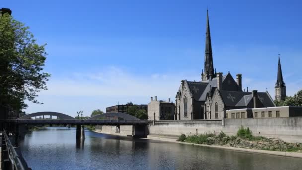 Cambridge Canadá Escena Por Gran Río Timelapse — Vídeos de Stock