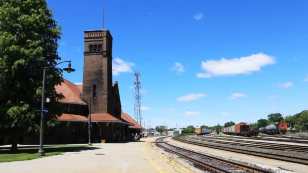 Брантфорд Онтарио Канада Июля 2019 Года Поезд Timelapse Rail Брантфорде — стоковое видео