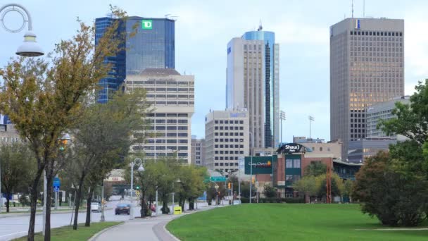 Winnipeg Manitoba Canada Вересня 2019 Winnipeg Manitoba City Center Timelapse — стокове відео