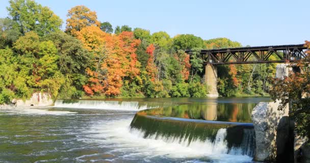 Vista Presa Puente Ferroviario Otoño París Canadá — Vídeos de Stock