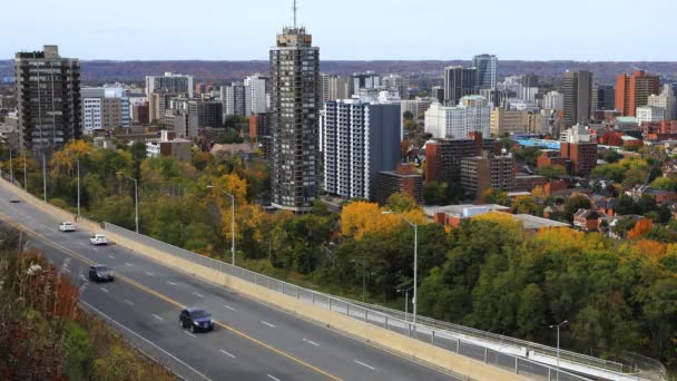 Timelapse Expressa Skyline Hamilton Canadá Outono — Vídeo de Stock