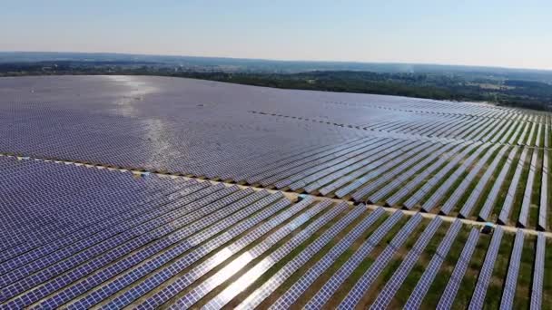 Large Area Covered Solar Panels Sun Reflected Solar Panels Horizon — Stock Video