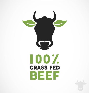 Çim beslenen Dana simgesi ve Logo illüstrasyon. % 100 organik et Modern vektör