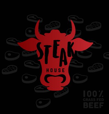 Steak House logosu illüstrasyon. % 100 organik et Modern vektör
