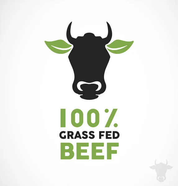 Çim Beslenen Dana Simgesi Logo Illüstrasyon 100 Organik Modern Vektör — Stok Vektör