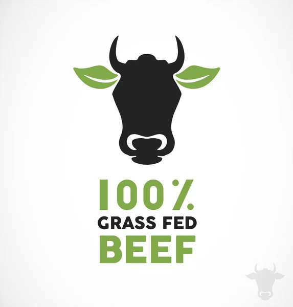 Grass Fed Beef Icon Logo Illustration Vector Moderno 100 Carne — Vector de stock