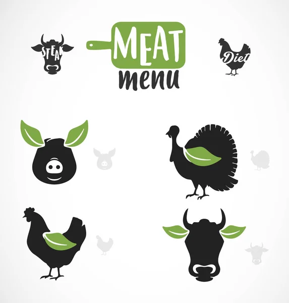 Ilustrasi Ikon Daging Menu 100 Organic Meat Modern Vector - Stok Vektor