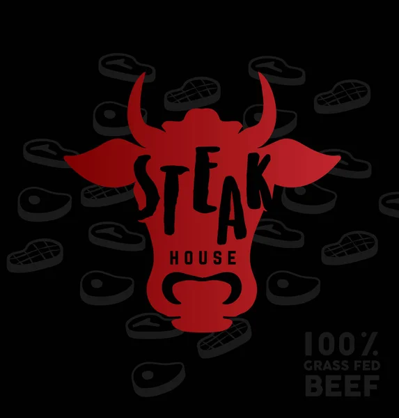 Steak House Logo Illustration 100 Organic Meat Modern Vector — Stock Vector