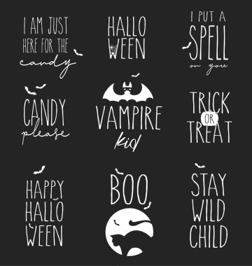 Cadılar Bayramı için şirin tasarım elementleri seti. Cadılar Bayramı tasarım şablonu. Tebrik kartı şablonu. Vektör illüstrasyonu