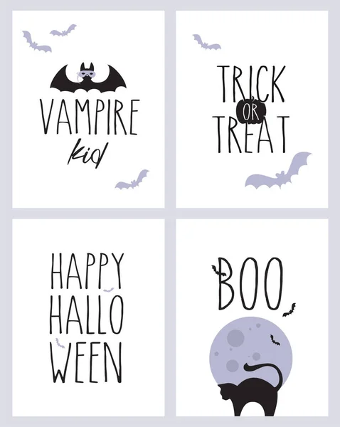 Roztomilý Halloween Plakát Set Šablona Halloweenu Šablona Blahopřání Vektorová Ilustrace — Stockový vektor