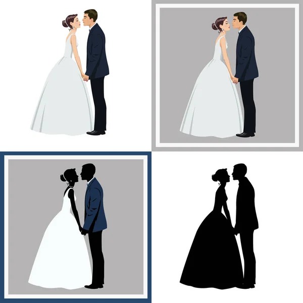 Bride Groom Look Each Other — Stock Vector