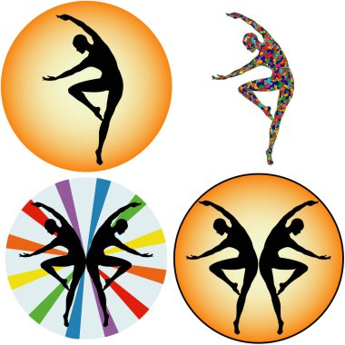 dans eden kız silüeti. Dört illüstrasyonlar kümesi