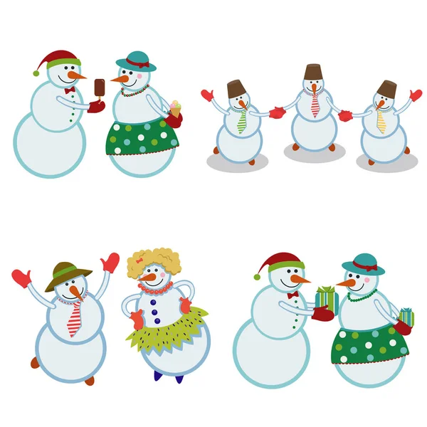 Merry happy snowmen — Stock Vector