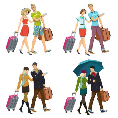 Yeni evli çift ile bavul