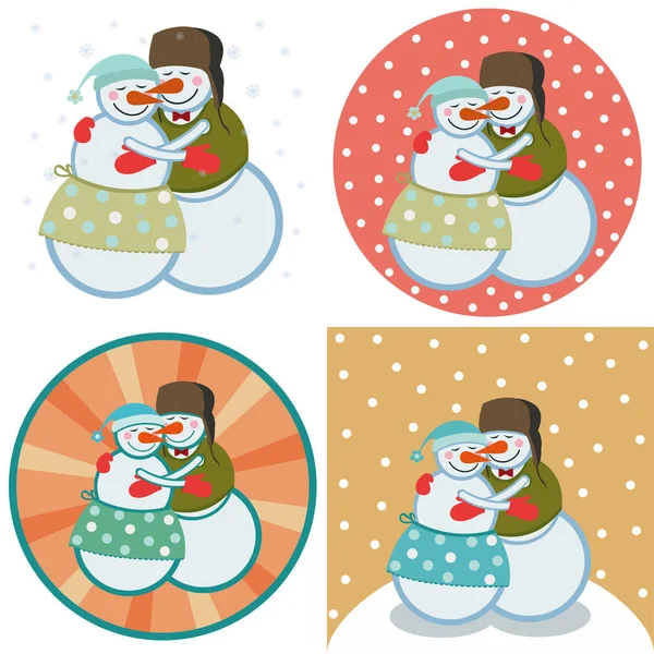 Cute snowmen hugging — Stock Vector