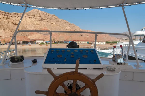 Sinai mountains and picturesque landscapes of the red sea in Egypt. Boat trip on the red sea.