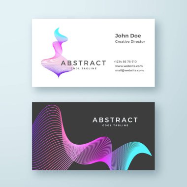 Soyut vektör karışım dalgalı sembolü kartvizit şablonu. Zarif kavisli hatları ile parlak renkli gradyan sabit düzen.
