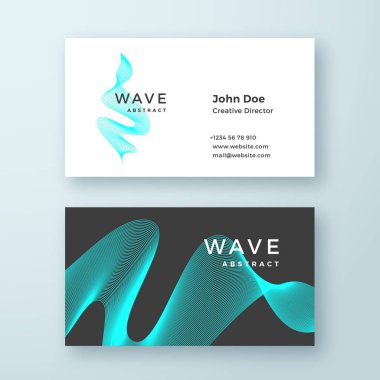 Soyut vektör karışım dalga sembolü kartvizit şablonu. Zarif kavisli hatları ile parlak mavi sabit düzen.
