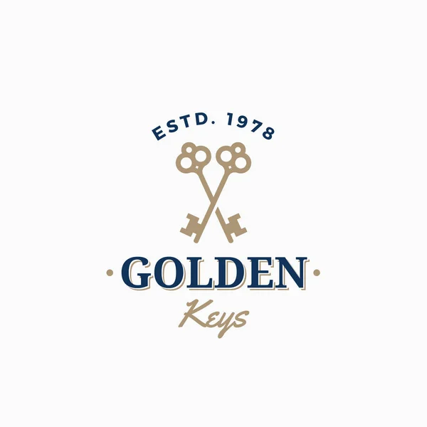 Golden Keys Retro Abstract Vector Sign, Symbol or Logo Template. Crossed Keys Sillhouettes with Classy Typography. Vintage Vector Emblema . — Vector de stock