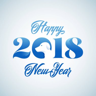 bir köpek Modern tipografi tebrik kartı şablonu veya amblem yıl 2018. Minimalist köpek yavrusu karakter siluet türü dahil