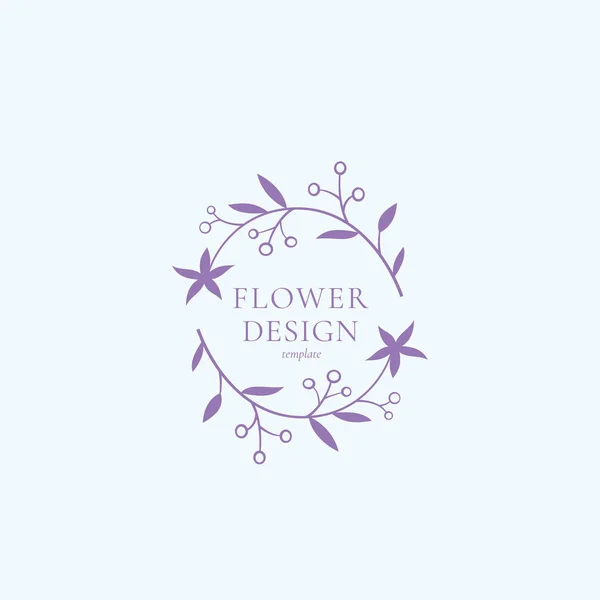 Flower Design Segno vettoriale, simbolo o logo modello. Astratto Retro Illustrazione floreale con tipografia di classe. Grazioso emblema di qualità premium per salone di bellezza, SPA, boutique di nozze, ecc . — Vettoriale Stock