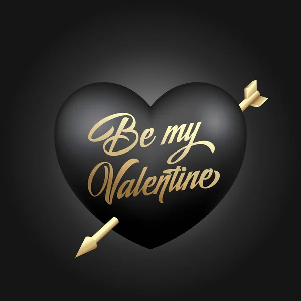Goldene Moderne Typografie Valentines Tagesgrüße Schwarzes Herz Mit Pfeilvektor Auf — Stockvektor