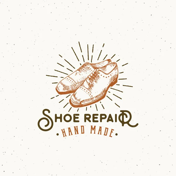 Reparación de zapatos Retro Vector Sign, Symbol o Logo Template. Ilustración de zapatos clásicos y emblema de tipografía vintage con texturas Shabby . — Vector de stock