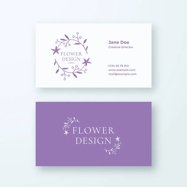 Résumé Modèle de signe vectoriel de branche de fleur femelle ou logo et carte de visite. Premium Stationary réaliste Mock Up. Typographie moderne et ombres douces. Bon pour la boutique de fleurs, affaires de mariage . — Image vectorielle