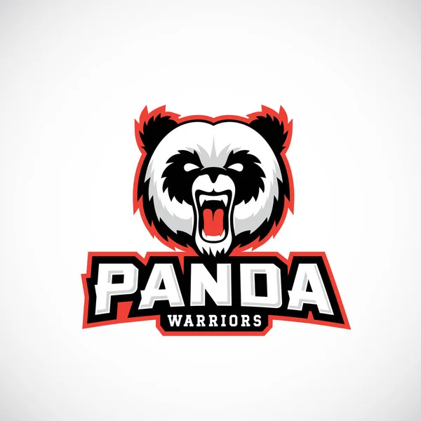 Panda wojowników streszczenie wektor znak, godło lub Logo szablon. Sport Team maskotka etykiety. Wściekły niedźwiedź twarz z typografii. — Wektor stockowy